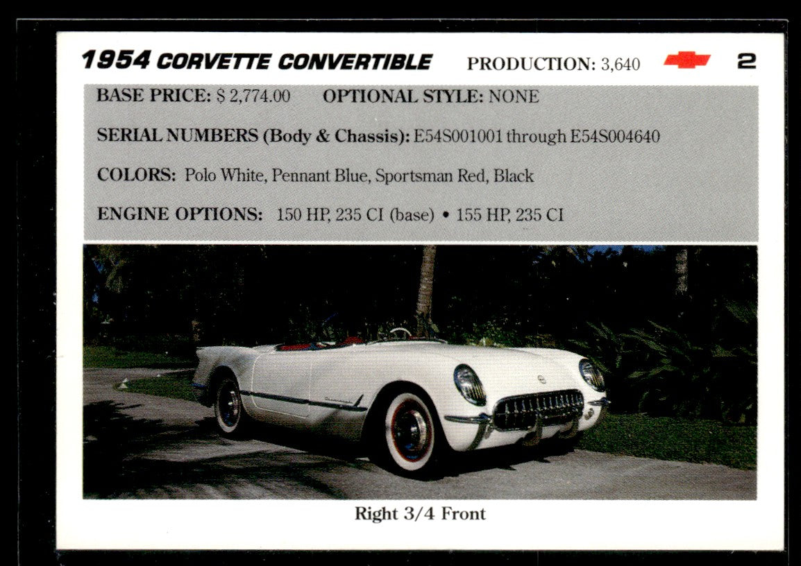 1991 Collect-A-Card Vette Set #2 1954 Corvette Convertible 1363