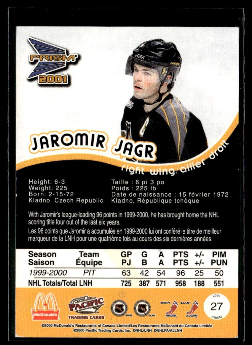 2000-01 Pacific Prism McDonald's Blue #27 Jaromir Jagr Pittsburgh Penguins 2245