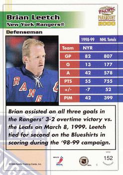 1999-00 Pacific Paramount Gold #152 Brian Leetch New York Rangers 2244