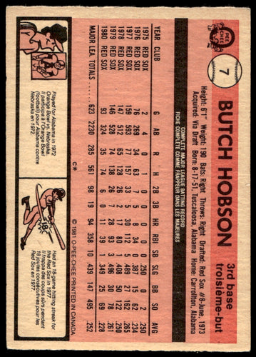 1981 O-Pee-Chee  #7 Butch Hobson   Boston Red Sox 1111