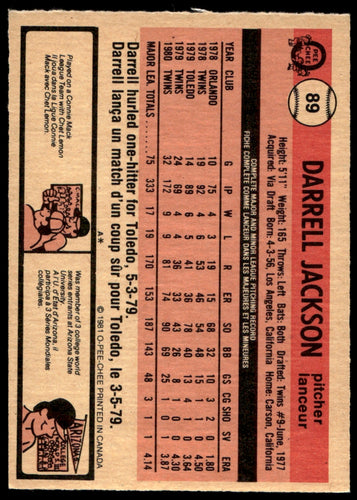 1981 O-Pee-Chee  #89 Darrell Jackson   Minnesota Twins 1111