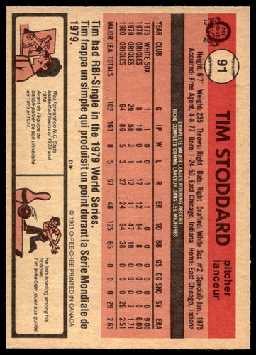 1981 O-Pee-Chee  #91 Tim Stoddard  DP  Baltimore Orioles 1111