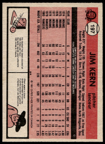 1981 O-Pee-Chee  #197 Jim Kern   Texas Rangers 1111