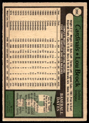 1979 O-Pee-Chee  #350 Lou Brock   St. Louis Cardinals 1111