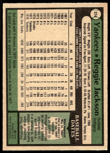 1979 O-Pee-Chee  #374 Reggie Jackson  AS, DP  New York Yankees 1111