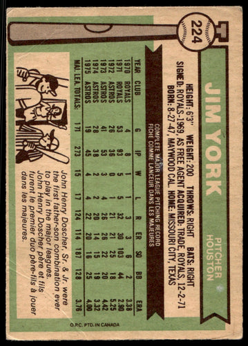 1976 O-Pee-Chee  #224 Jim York   Houston Astros 1111