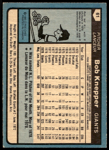 1980 O-Pee-Chee  #61 Bob Knepper   San Francisco Giants 1111