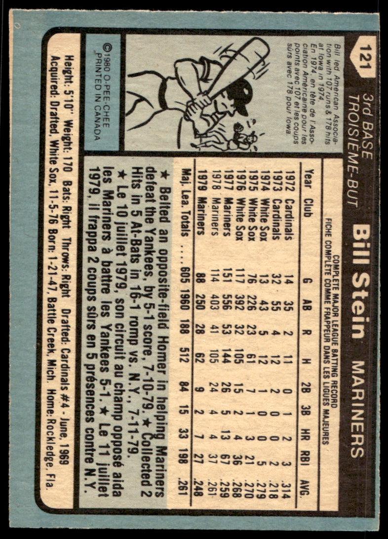 1980 O-Pee-Chee  #121 Bill Stein   Seattle Mariners 1111