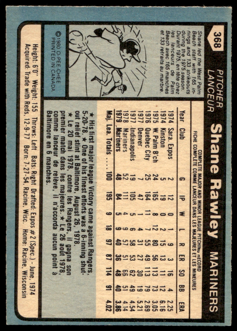 1980 O-Pee-Chee  #368 Shane Rawley   Seattle Mariners 1111