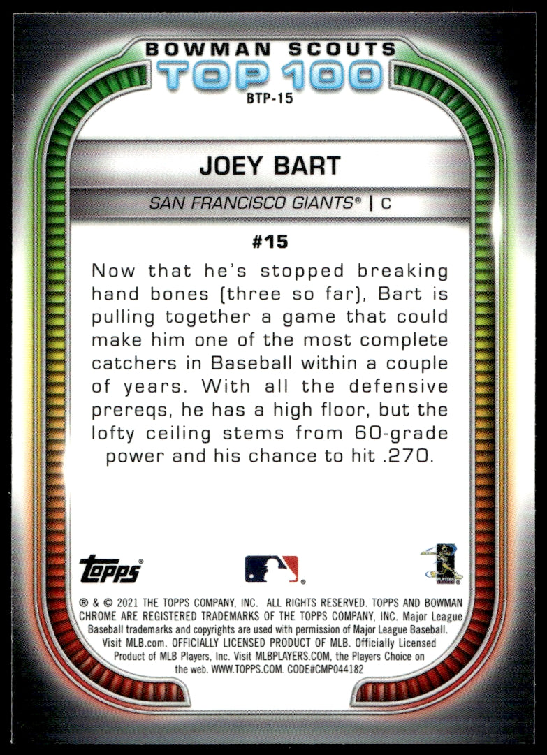 2021  Bowman Bowman Scout’s Top 100 #BTP-15 Joey Bart Giants 1114