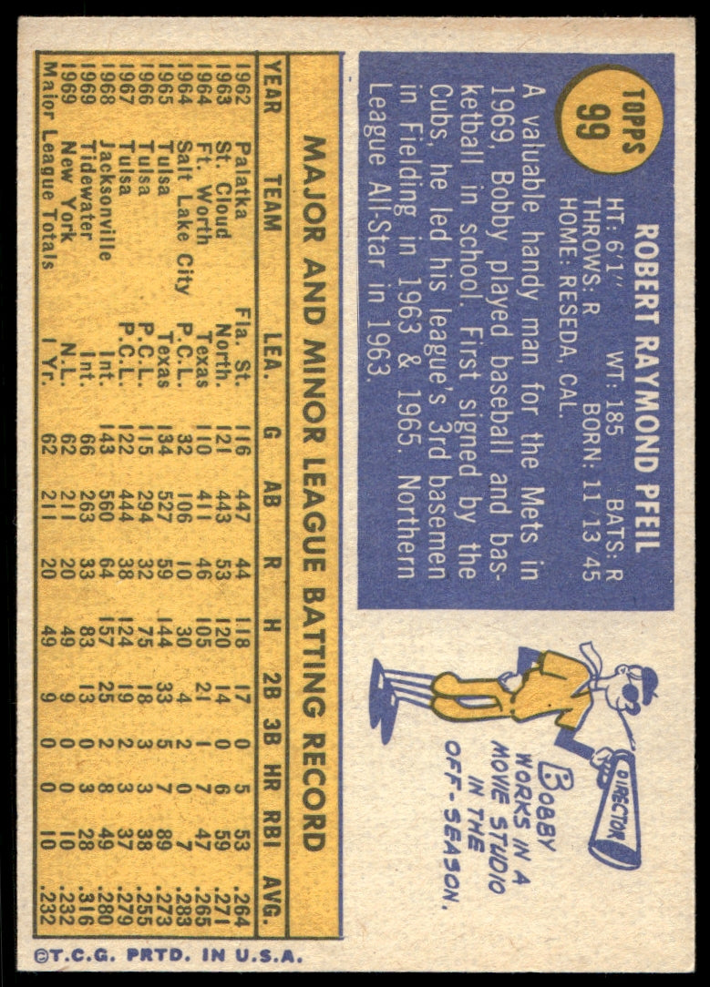 1970 Topps  #99 Bobby Pfeil  RC  New York Mets 1231