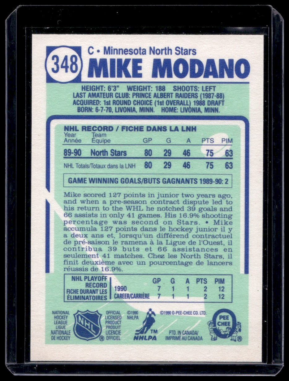 1990 O-Pee-Chee  #348 Mike Modano RC  Minnesota North Stars 2111