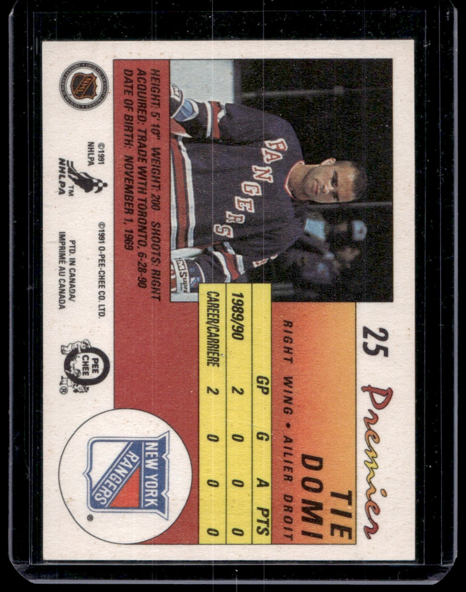 1990 O-Pee-Chee Premier  #25 Tie Domi RC  New York Rangers 2111