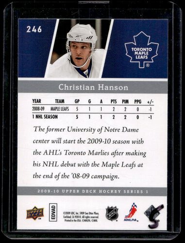 2009-10  Upper Deck #246 Christian Hanson YG, RC Toronto 2124