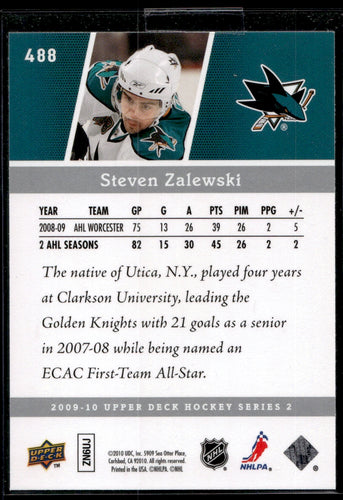 2009 Upper Deck  #488 Steven Zalewski YG, RC  San Jose Sharks 2124