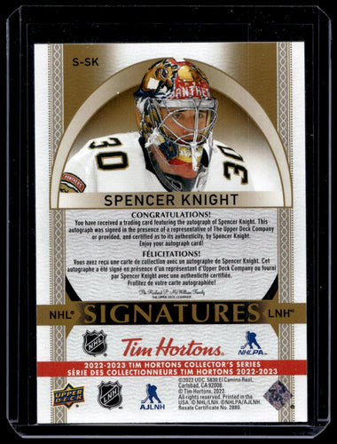 2022-23  Upper Deck Tim Hortons NHL Signatures #S-SK Spencer Knight AU 2112