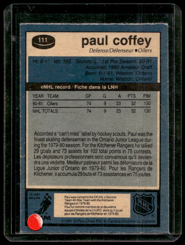1981 O-Pee-Chee  #111 Paul Coffey   Edmonton Oilers 2112