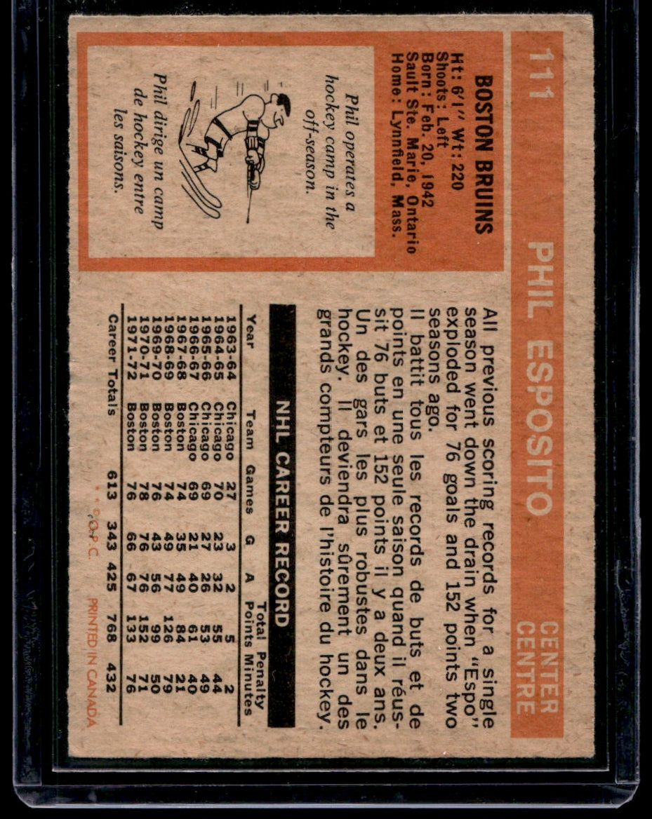 1972 O-Pee-Chee  #111 Phil Esposito  DP  Boston Bruins 2241