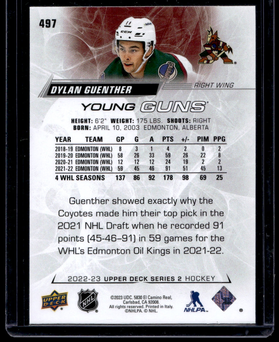 2022 Upper Deck  #497 Dylan Guenther YG,RC  Arizona Coyotes 2235