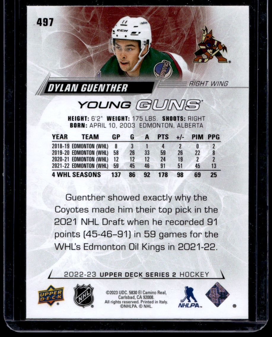 2022 Upper Deck  #497 Dylan Guenther YG,RC  Arizona Coyotes 2235
