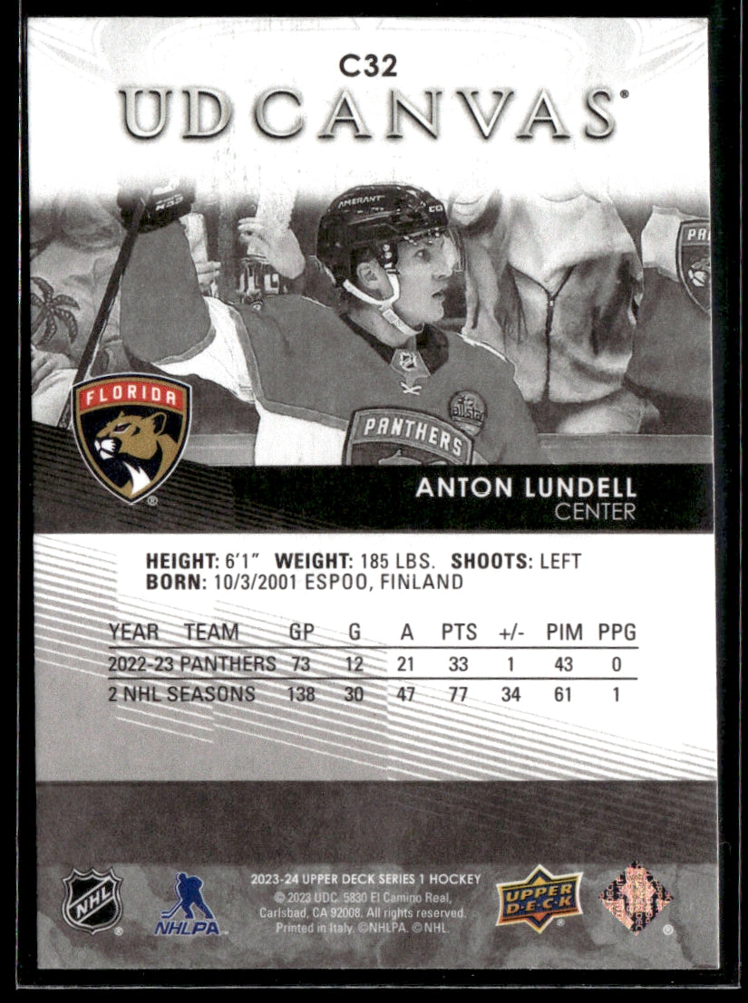 2023 Upper Deck UD Canvas Black & White #C32 Anton Lundell  Panthers 4125