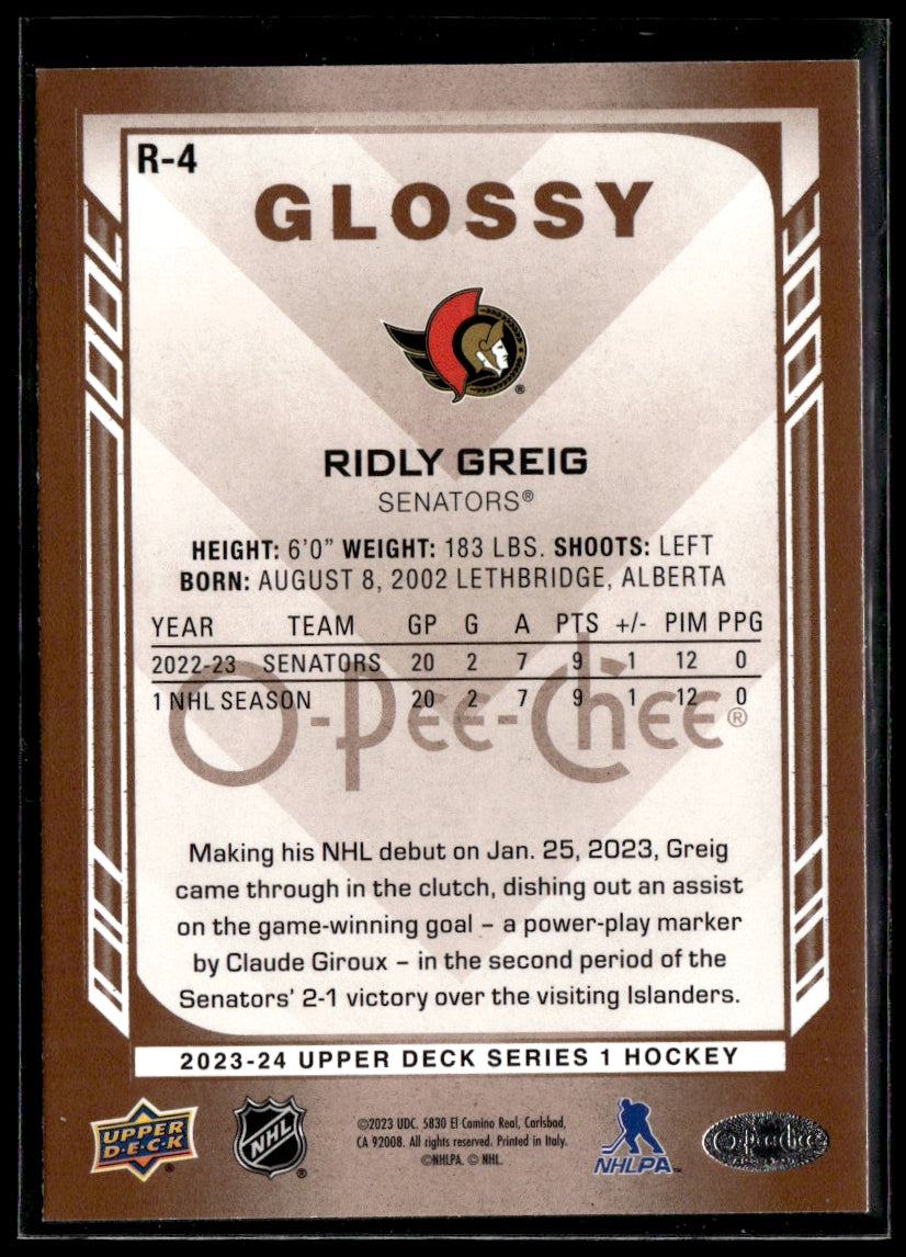 2023 Upper Deck O-Pee-Chee Glossy #R-4 Ridly Greig   Ottawa Senators 4125