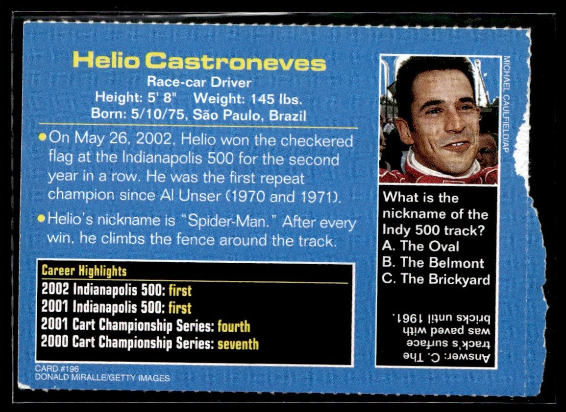 2002 Sports Illustrated for Kids #196 Helio Castroneves Team Penske 1351